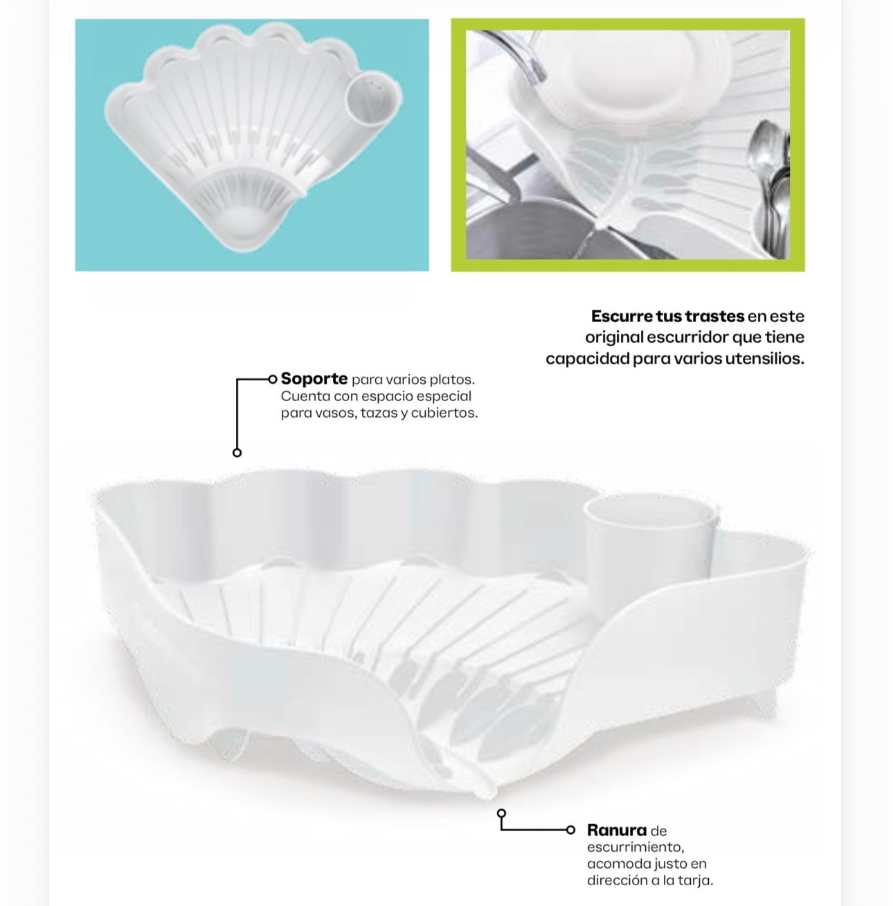 Escurridor Estilo Concha Easy Dry- Práctico, amplio y funcional para tu cocina