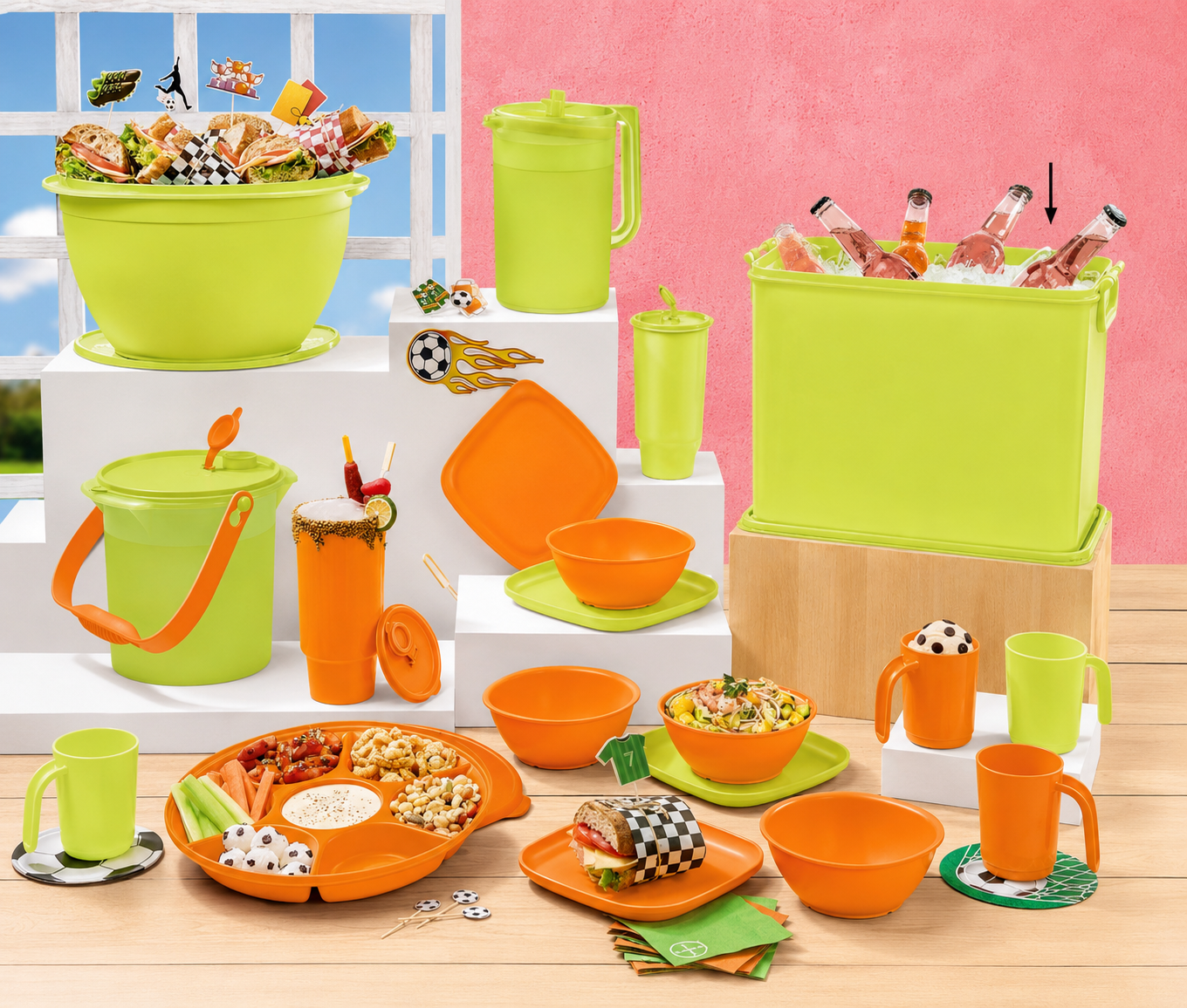 Set de Fiesta y Picnic Tupperware – Edición Verde y Naranja